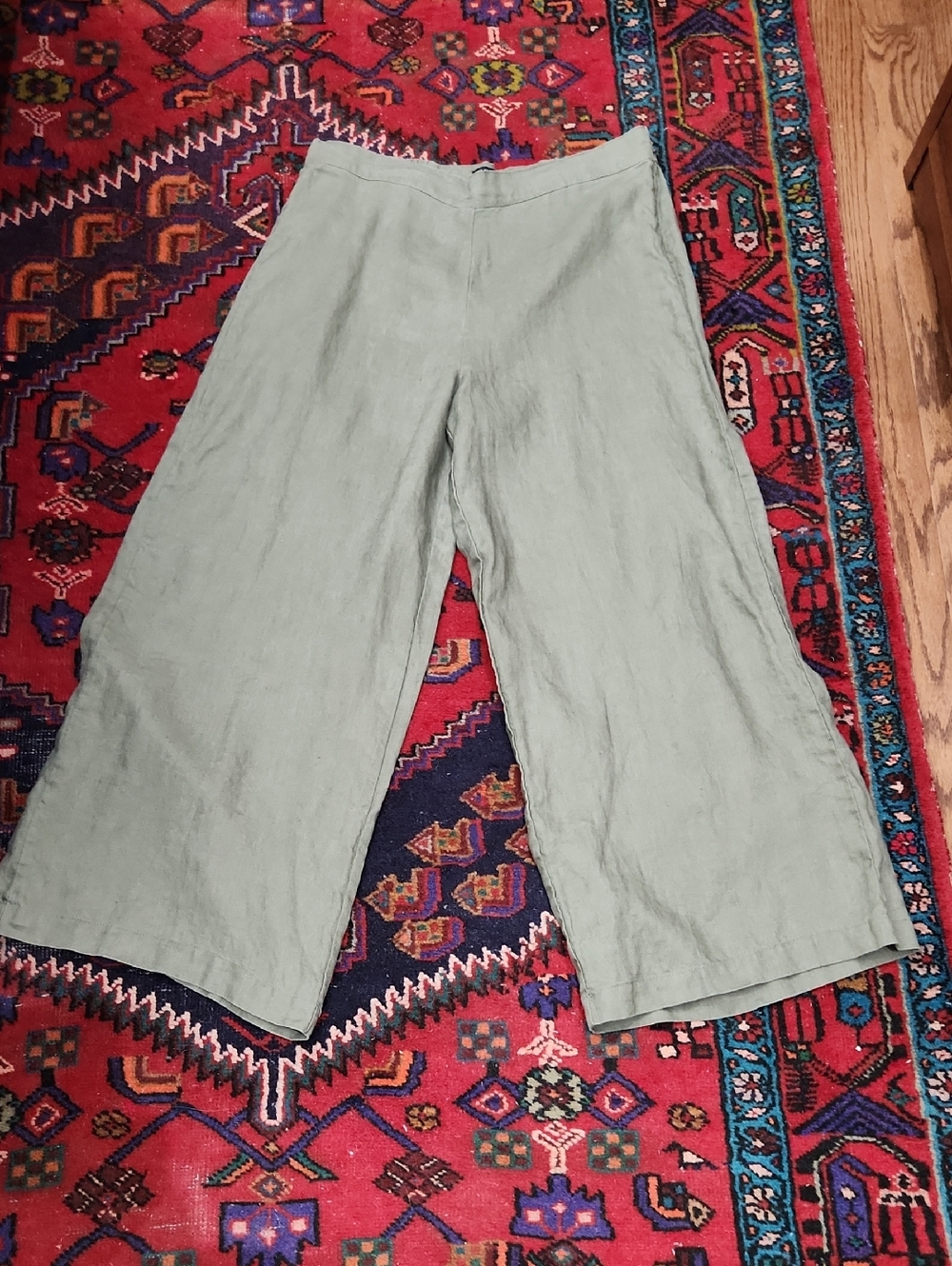 M 100% Linen For Cynthia Wide Leg Linen Pants in Olive Green